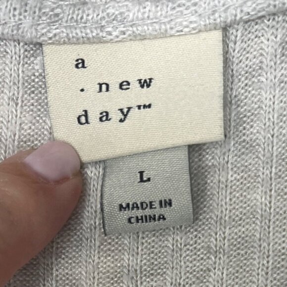 Womens Open Front Cardigan Sweater Light Gray Ribbed Knit Long Sleeve By A New D - Picture 2 of 4